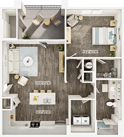 The Barnett Floor Plan - One Bedroom Winchester Apartment