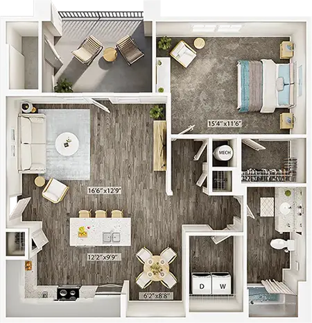 The Blossom Floor Plan - One Bedroom Winchester Apartment