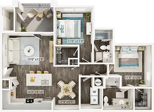 The Loudoun Floor Plan - Two Bedroom Winchester Apartment