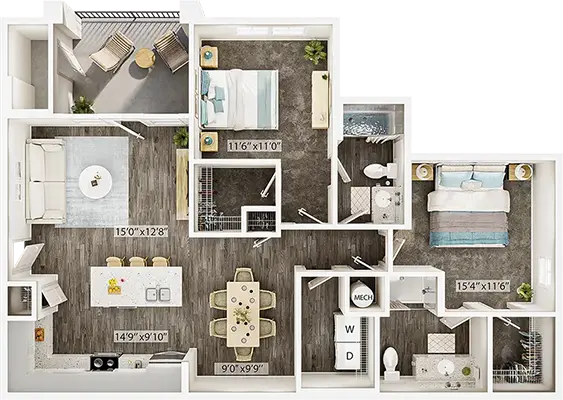 The Orchard Floor Plan - Two Bedroom Winchester Apartment